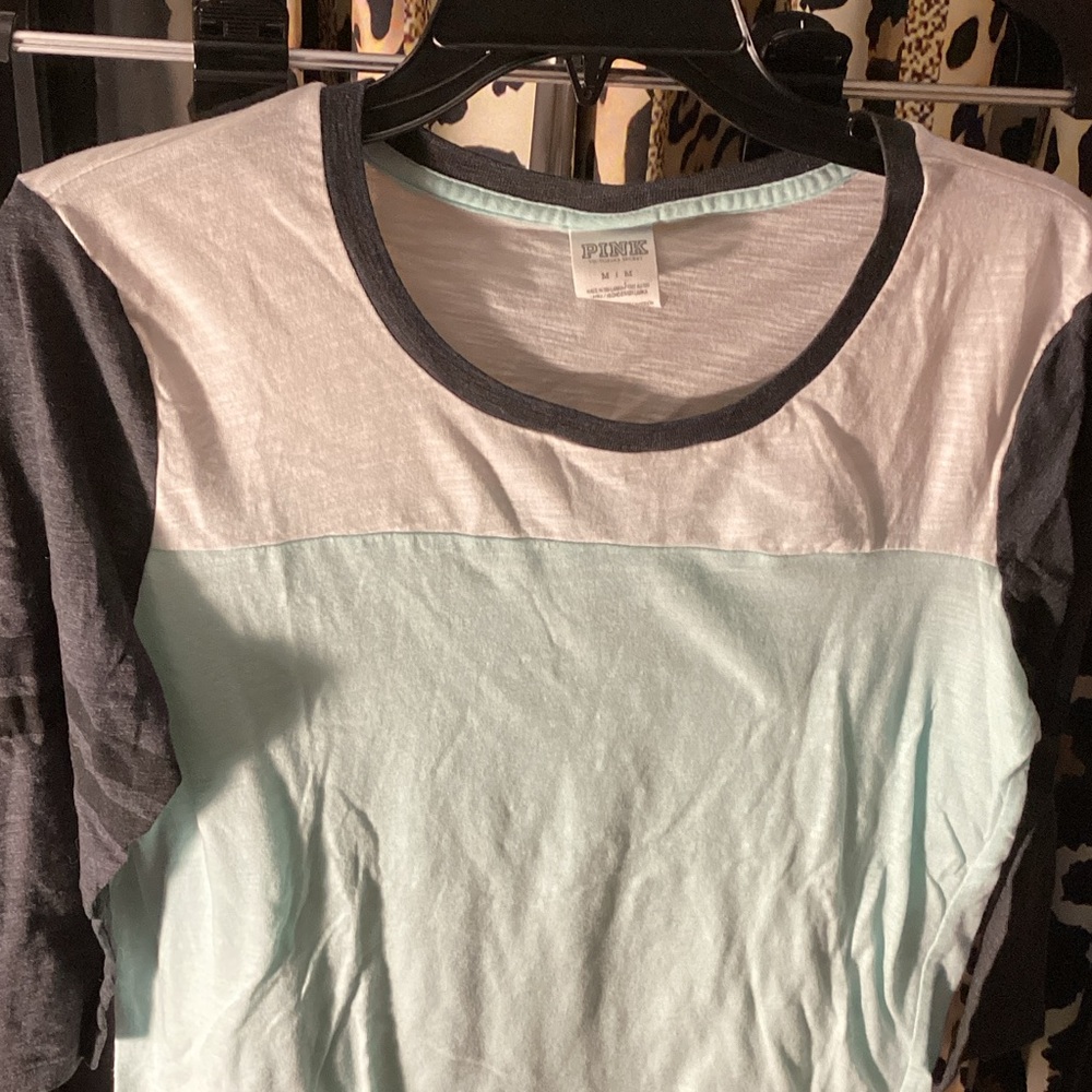 PINK Victoria's Secret Gray and Mint Green Long Sleeve Top
